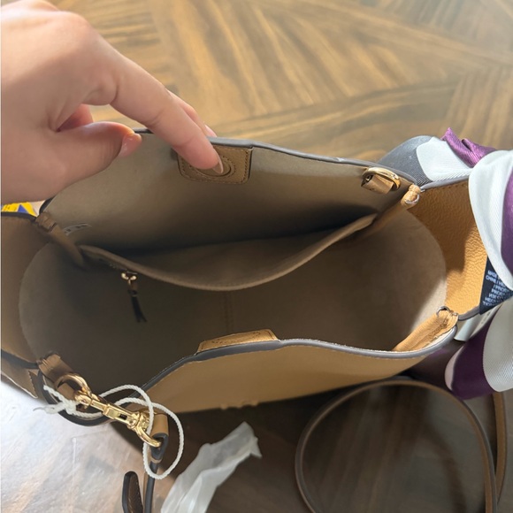 Tory Burch Brown Leather Shoulder Bag with Purple Scarf - Picture 4 of 8